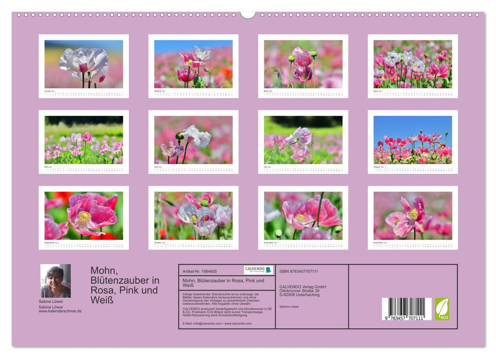 Mohn, Blütenzauber in Rosa, Pink und Weiß (CALVENDO Wandkalender 2026)
