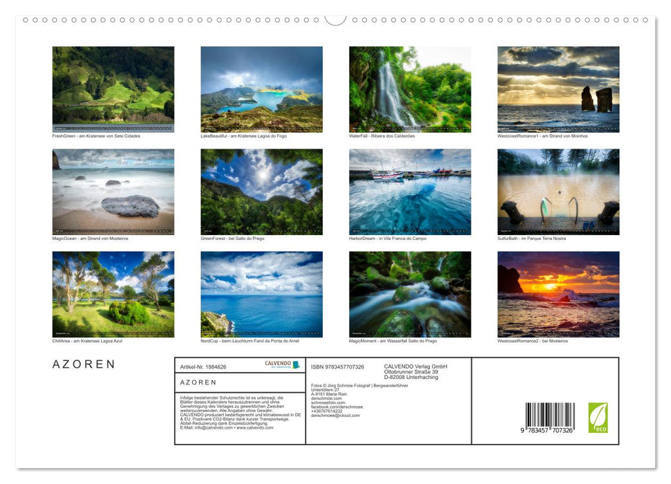 A Z O R E N (CALVENDO Premium Wandkalender 2026)