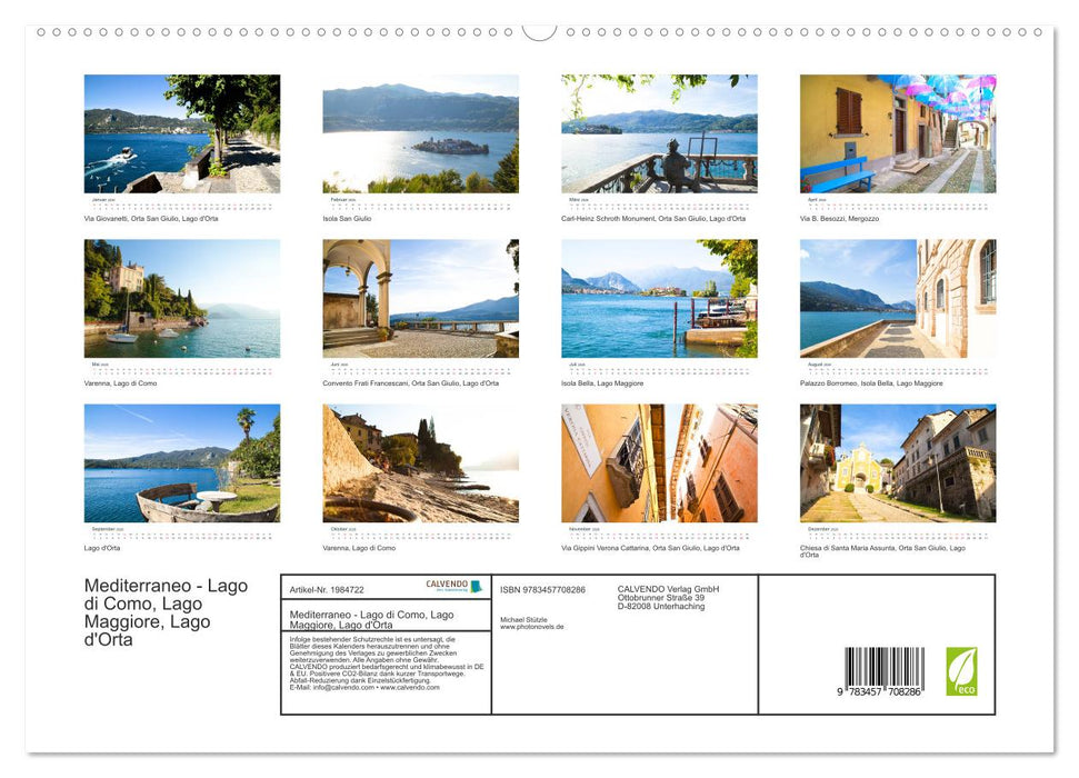 Mediterraneo - Lago di Como, Lago Maggiore, Lago d'Orta (CALVENDO Premium Wandkalender 2026)