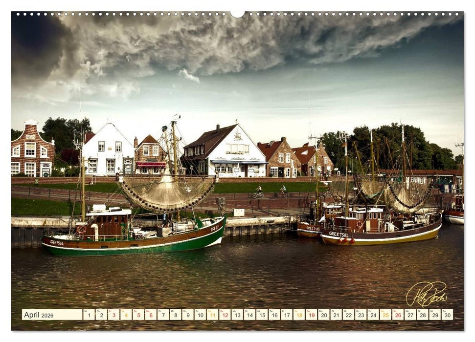 Ostfriesland - die alten Häfen, Vintage-Style (CALVENDO Premium Wandkalender 2026)