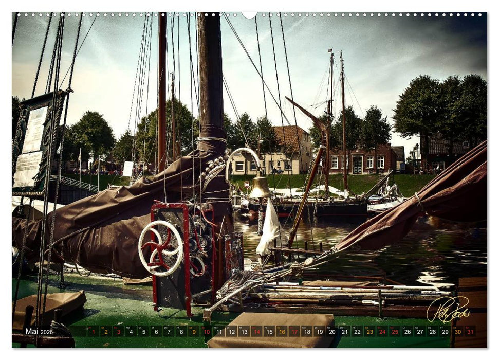 Ostfriesland - die alten Häfen, Vintage-Style (CALVENDO Premium Wandkalender 2026)