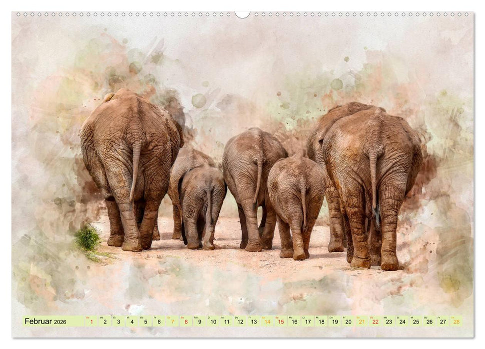 Elefanten - künstlerische Impressionen der größten noch lebenden Landtiere (CALVENDO Premium Wandkalender 2026)