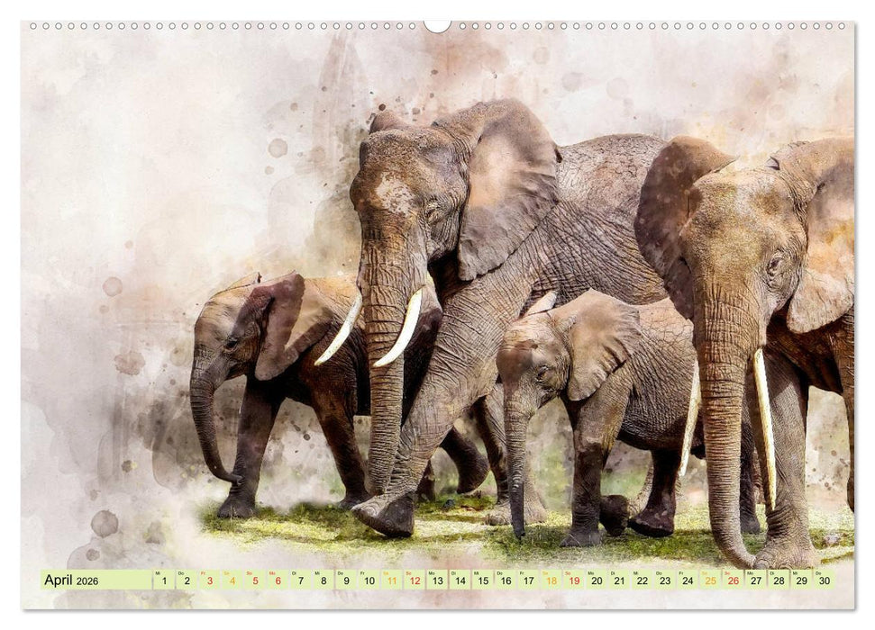 Elefanten - künstlerische Impressionen der größten noch lebenden Landtiere (CALVENDO Premium Wandkalender 2026)