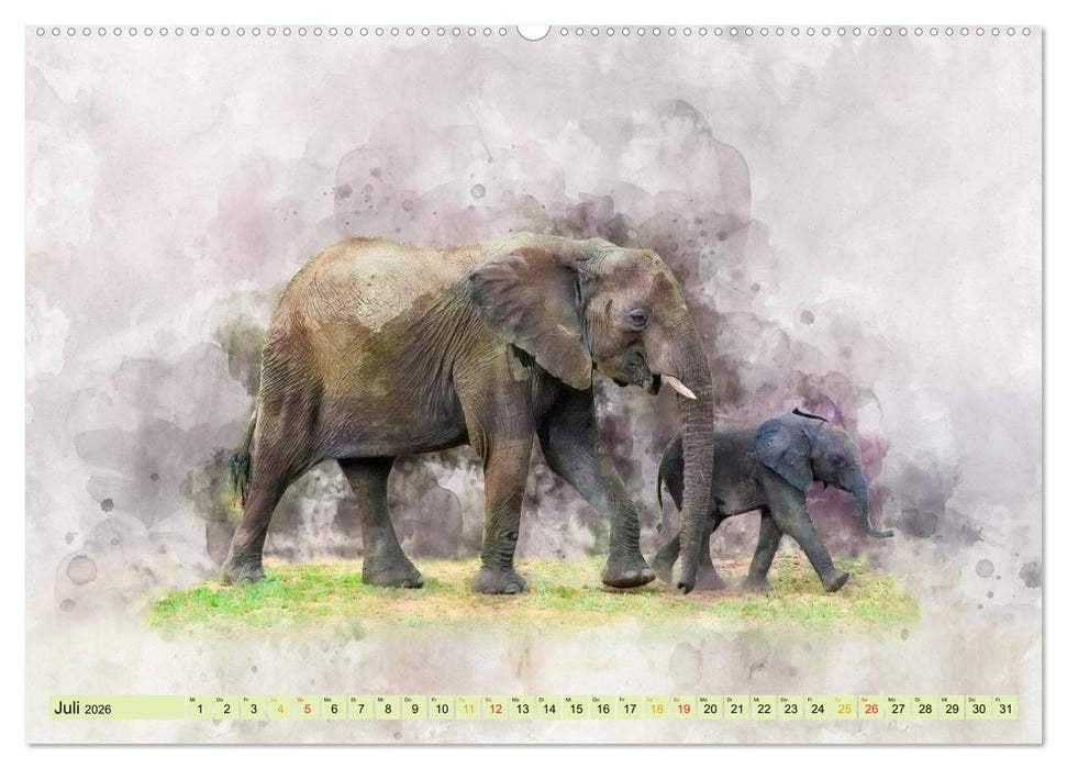 Elefanten - künstlerische Impressionen der größten noch lebenden Landtiere (CALVENDO Premium Wandkalender 2026)