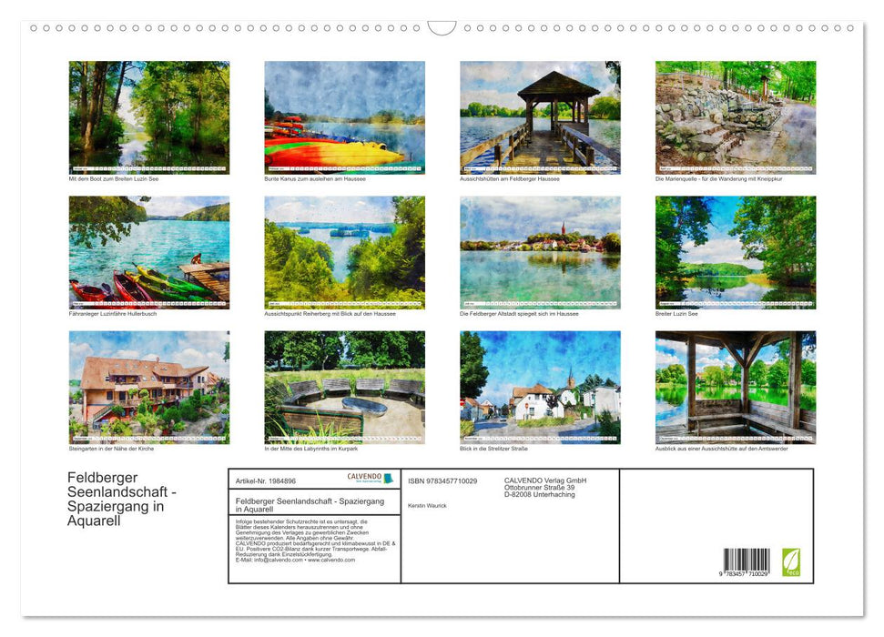 Feldberger Seenlandschaft - Spaziergang in Aquarell (CALVENDO Wandkalender 2026)