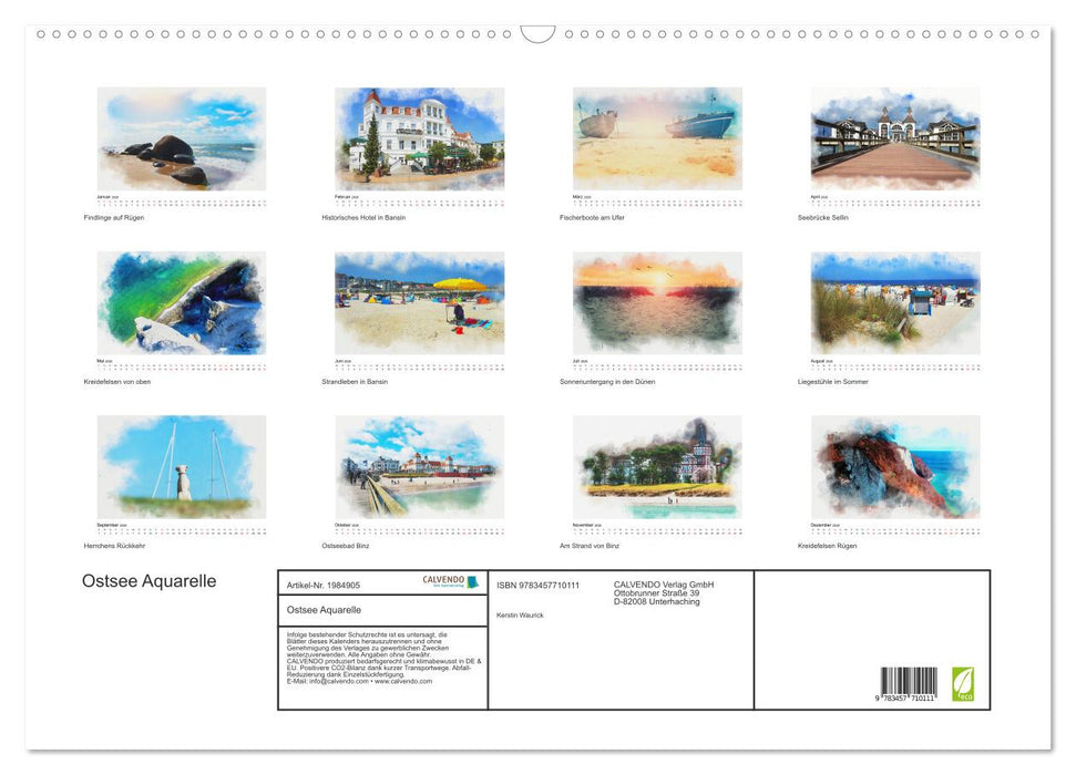 Ostsee Aquarelle (CALVENDO Wandkalender 2026)