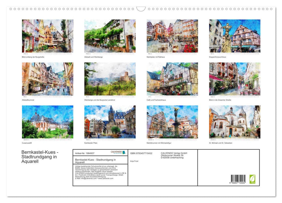 Bernkastel-Kues - Stadtrundgang in Aquarell (CALVENDO Wandkalender 2026)