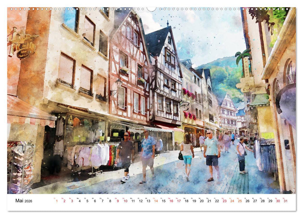 Bernkastel-Kues - Stadtrundgang in Aquarell (CALVENDO Wandkalender 2026)