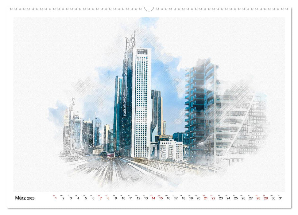 Dubai - Impressionen in Aquarell (CALVENDO Wandkalender 2026)