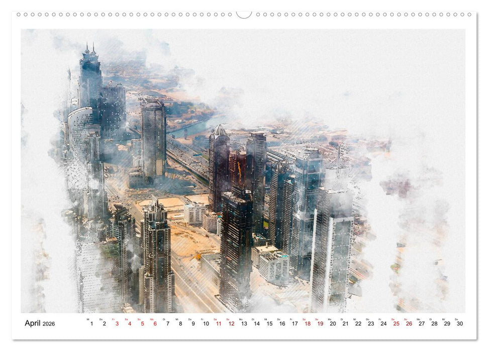 Dubai - Impressionen in Aquarell (CALVENDO Wandkalender 2026)