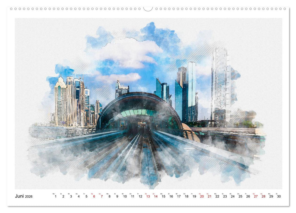 Dubai - Impressionen in Aquarell (CALVENDO Wandkalender 2026)