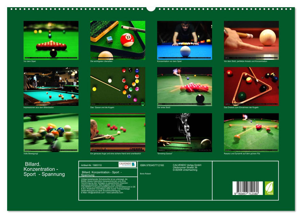Billard. Konzentration - Sport - Spannung (CALVENDO Premium Wandkalender 2026)