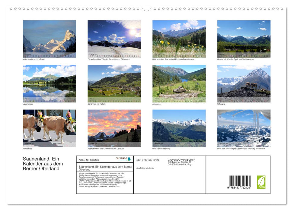 Saanenland. Ein Kalender aus dem Berner Oberland (CALVENDO Premium Wandkalender 2026)