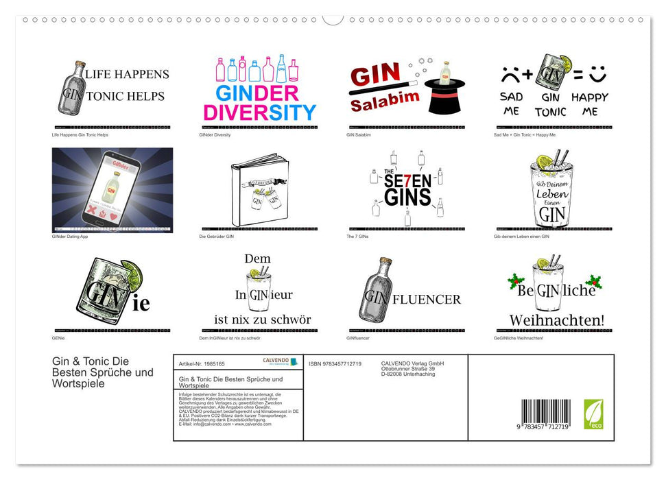 Gin & Tonic Die Besten Sprüche und Wortspiele (CALVENDO Premium Wandkalender 2026)