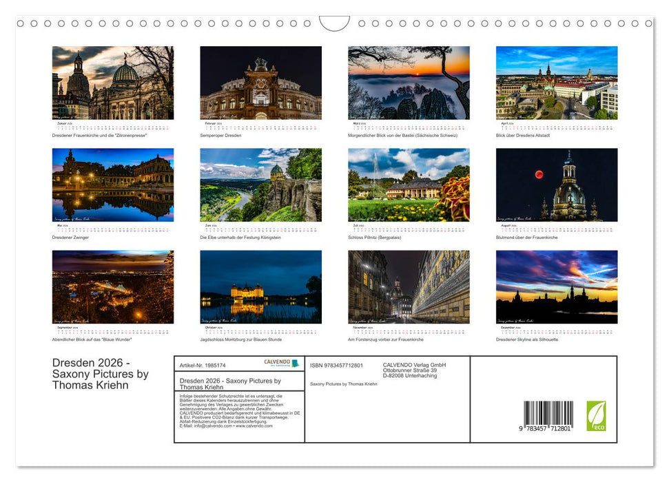 Dresden 2026 - Saxony Pictures by Thomas Kriehn (CALVENDO Wandkalender 2026)