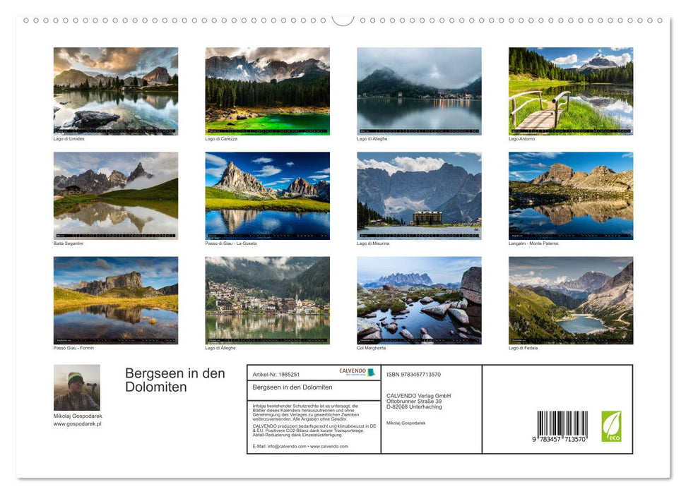 Bergseen in den Dolomiten (CALVENDO Premium Wandkalender 2026)
