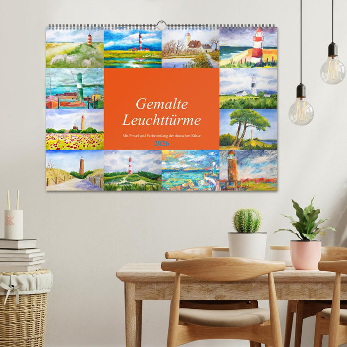 Gemalte Leuchttürme - Mit Pinsel und Farbe entlang der deutschen Küste (CALVENDO Wandkalender 2026)