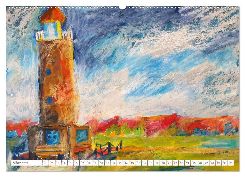 Gemalte Leuchttürme - Mit Pinsel und Farbe entlang der deutschen Küste (CALVENDO Wandkalender 2026)