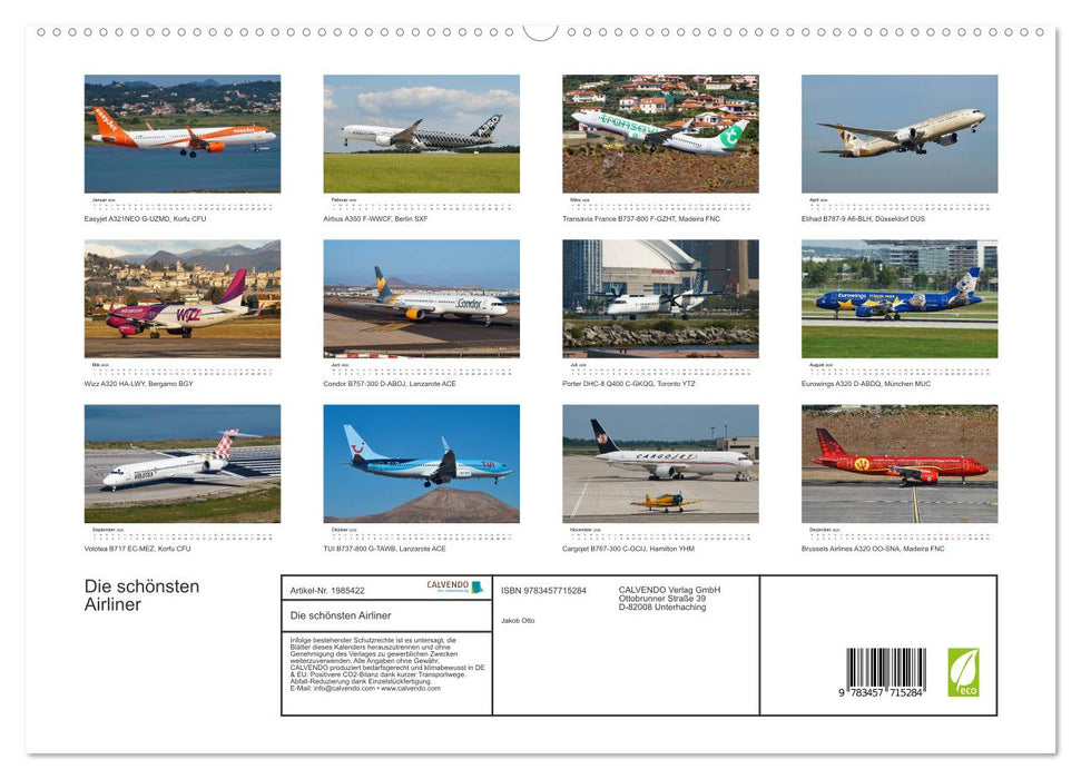 Die schönsten Airliner (CALVENDO Premium Wandkalender 2026)
