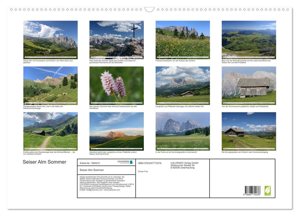 Seiser Alm Sommer (CALVENDO Wandkalender 2026)