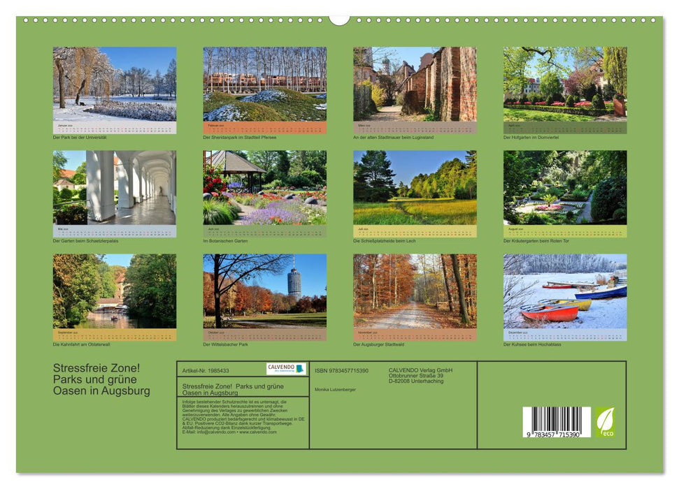 Stressfreie Zone! Parks und grüne Oasen in Augsburg (CALVENDO Premium Wandkalender 2026)