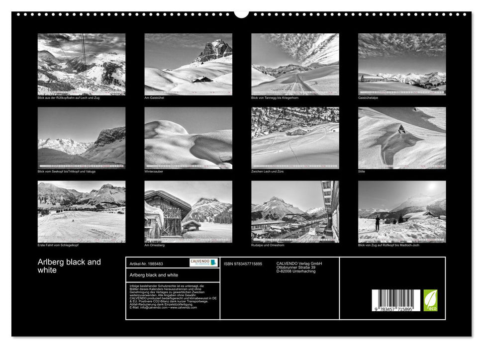 Arlberg black and white (CALVENDO Premium Wandkalender 2026)