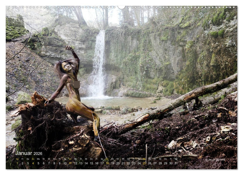 BODYPAINTING AM WASSERFALL VON LINN (CALVENDO Premium Wandkalender 2026)