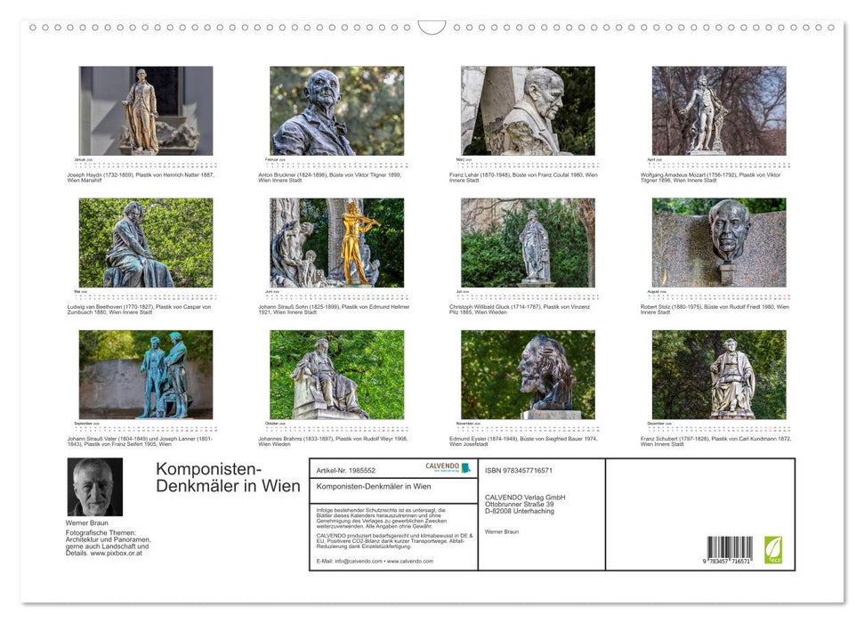 Komponisten-Denkmäler in Wien (CALVENDO Wandkalender 2026)