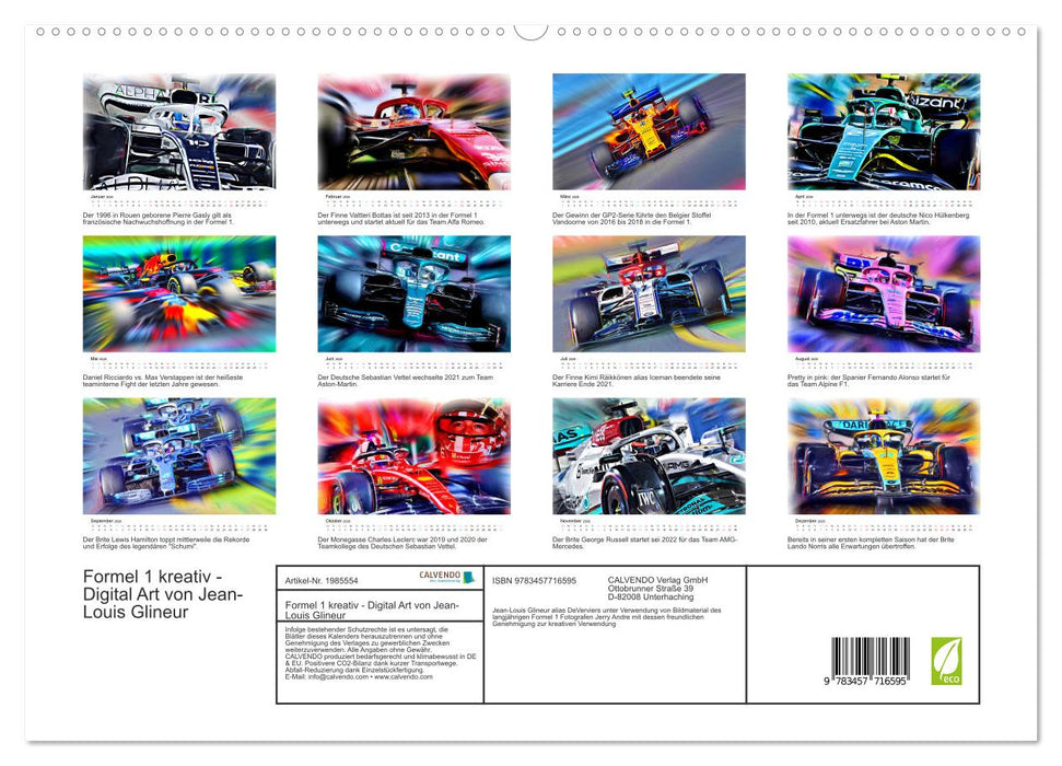 Formel 1 kreativ - Digital Art von Jean-Louis Glineur (CALVENDO Premium Wandkalender 2026)