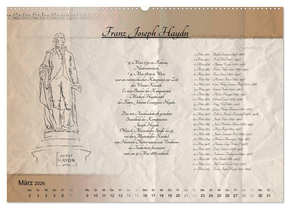Von Mozart bis Beethoven (CALVENDO Premium Wandkalender 2026)