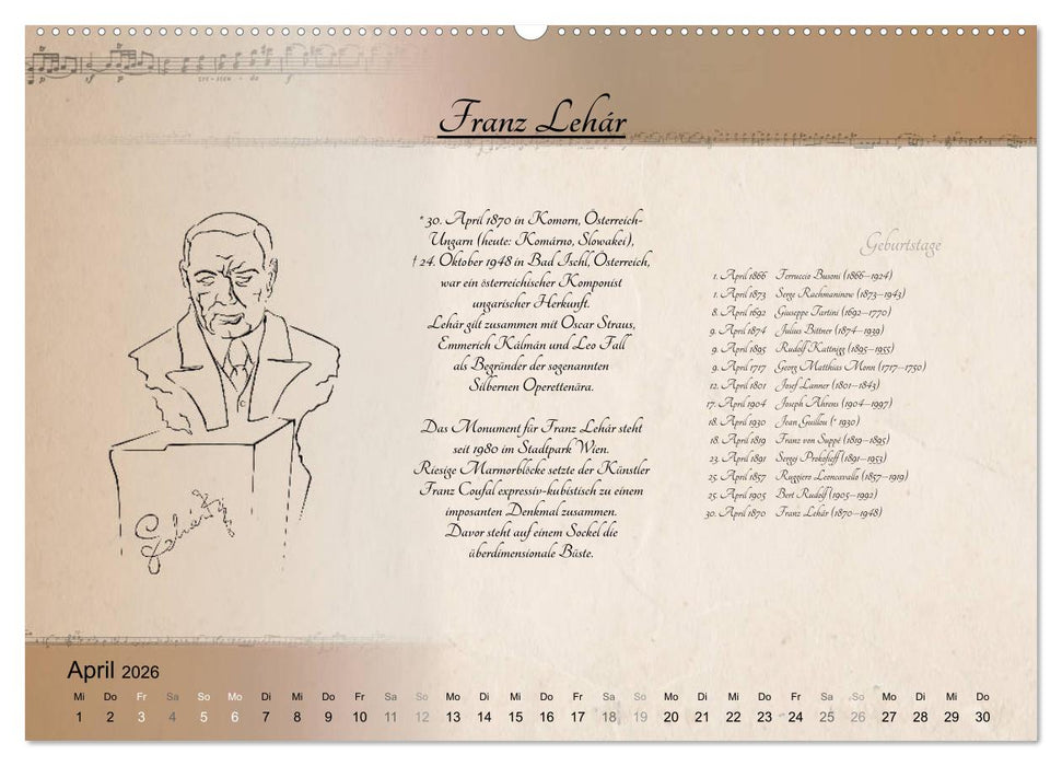 Von Mozart bis Beethoven (CALVENDO Premium Wandkalender 2026)
