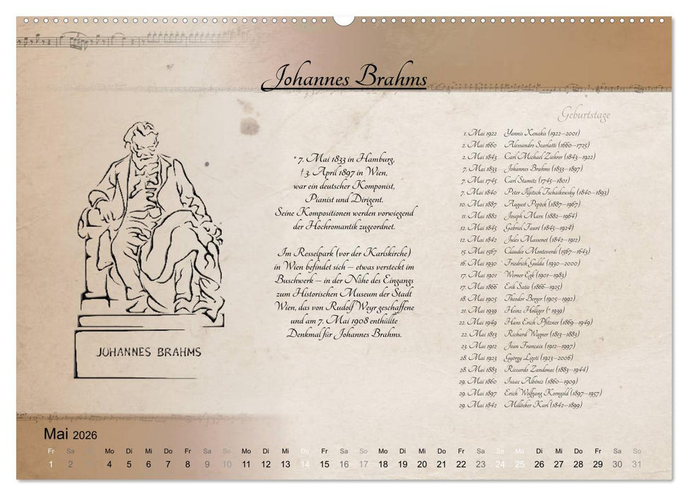 Von Mozart bis Beethoven (CALVENDO Premium Wandkalender 2026)