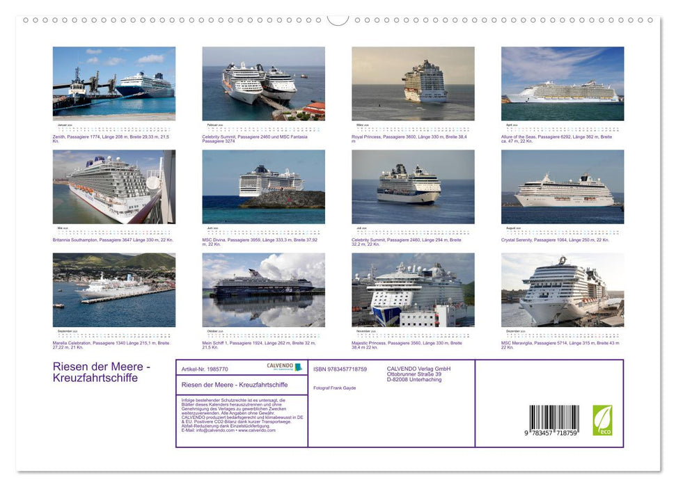 Riesen der Meere - Kreuzfahrtschiffe (CALVENDO Premium Wandkalender 2026)