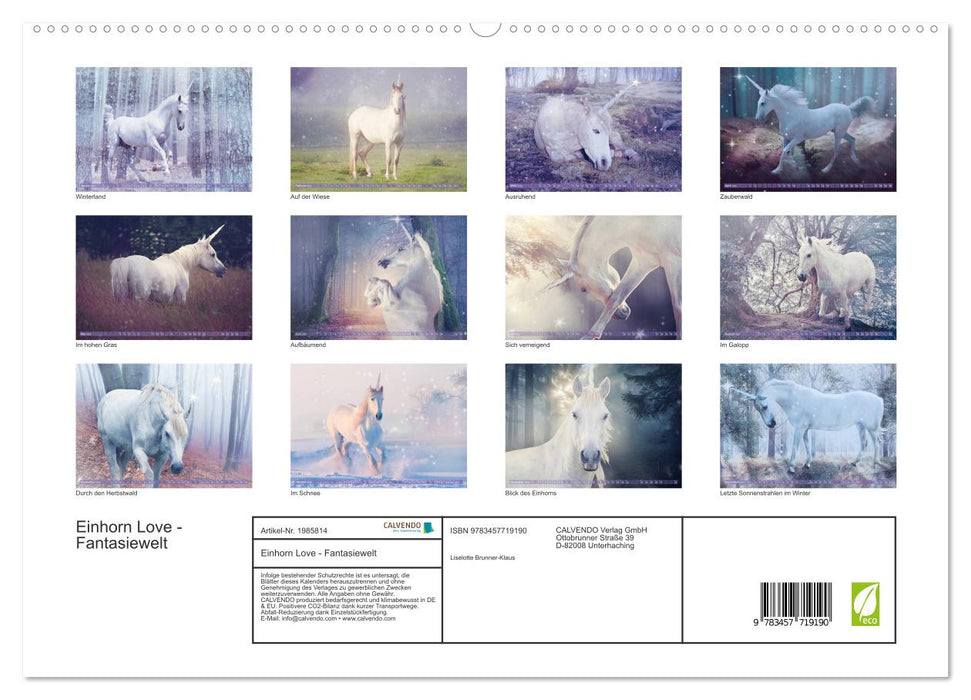 Einhorn Love - Fantasiewelt (CALVENDO Premium Wandkalender 2026)