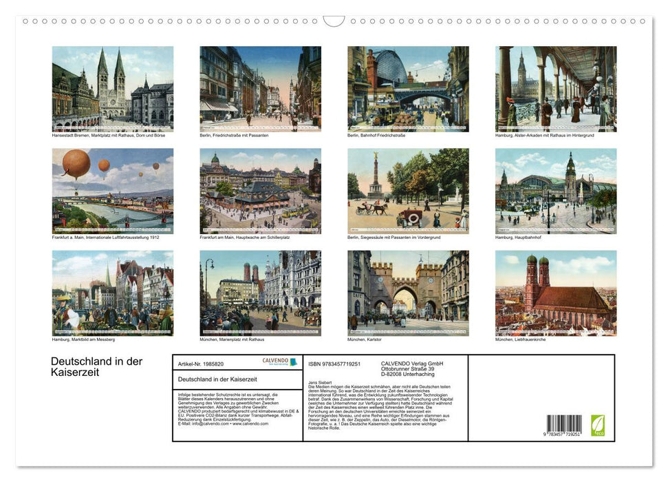 Deutschland in der Kaiserzeit (CALVENDO Wandkalender 2026)