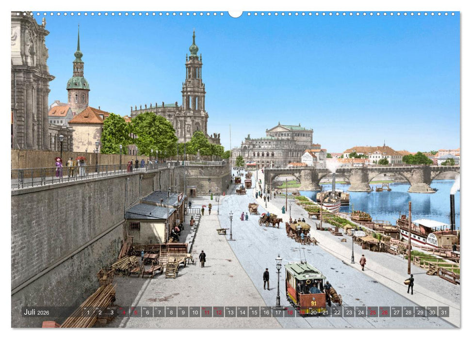 Historisches Dresden um 1900 neu restauriert und detailkoloriert (CALVENDO Premium Wandkalender 2026)