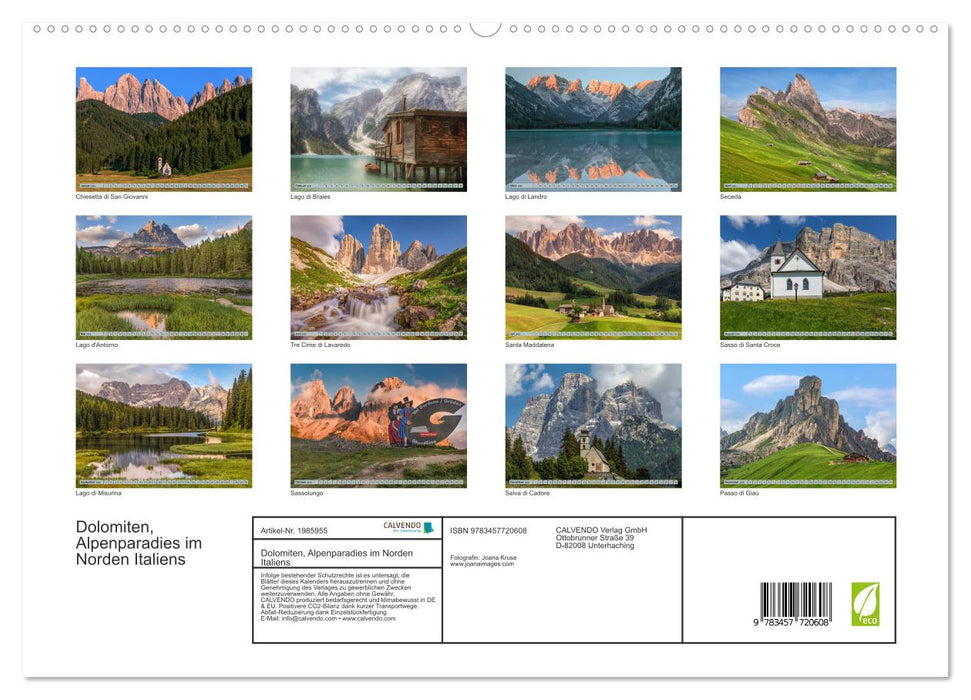 Dolomiten, Alpenparadies im Norden Italiens (CALVENDO Premium Wandkalender 2026)