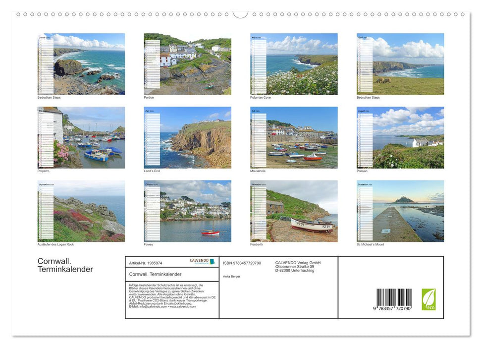 Cornwall. Terminkalender (CALVENDO Premium Wandkalender 2026)
