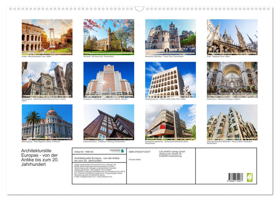 Architekturstile Europas - von der Antike bis zum 20. Jahrhundert (CALVENDO Wandkalender 2026)