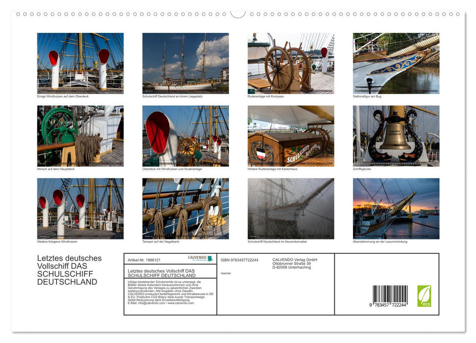 Letztes deutsches Vollschiff DAS SCHULSCHIFF DEUTSCHLAND (CALVENDO Premium Wandkalender 2026)