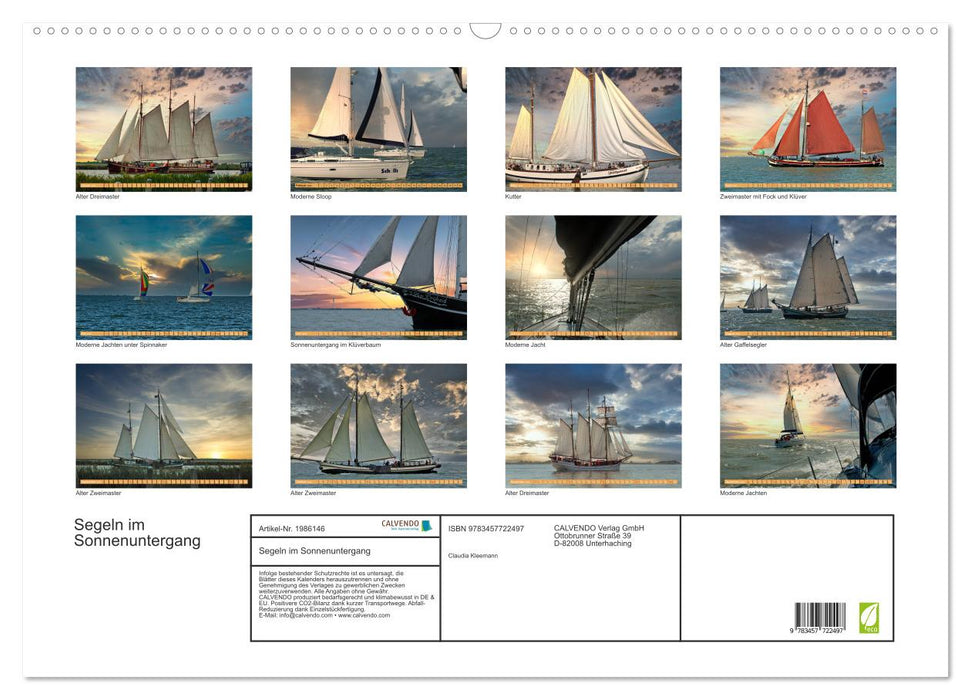 Segeln im Sonnenuntergang (CALVENDO Wandkalender 2026)