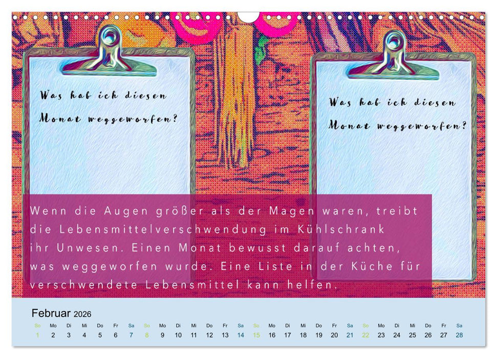 Nachhaltiger Kalender. Monat für Monat in ein nachhaltiges Leben. (CALVENDO Wandkalender 2026)
