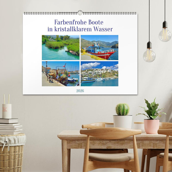 Farbenfrohe Boote in kristallklarem Wasser (CALVENDO Wandkalender 2026)