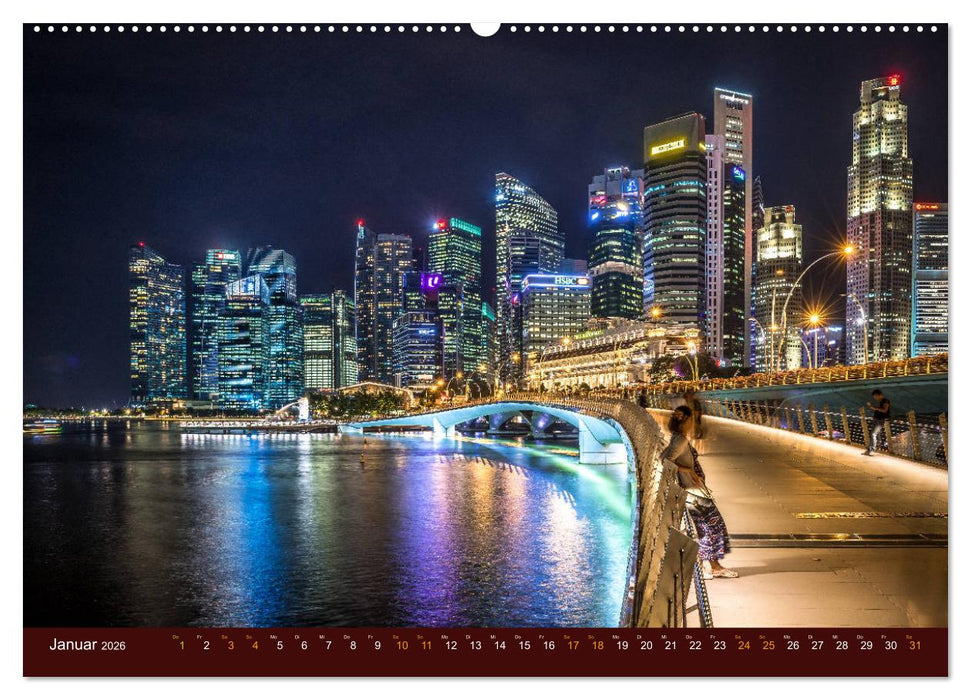 Nachtansichten Singapur City (CALVENDO Premium Wandkalender 2026)