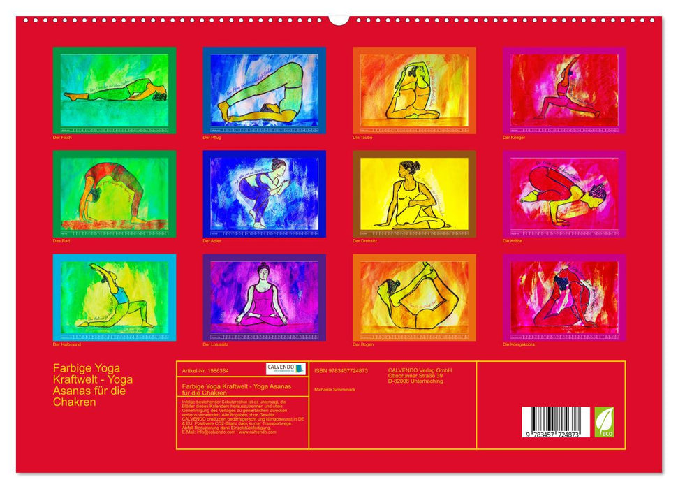 Farbige Yoga Kraftwelt - Yoga Asanas für die Chakren (CALVENDO Premium Wandkalender 2026)