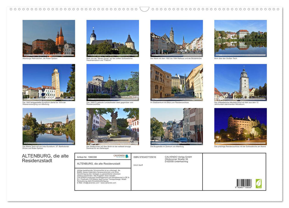 ALTENBURG, die alte Residenzstadt (CALVENDO Wandkalender 2026)
