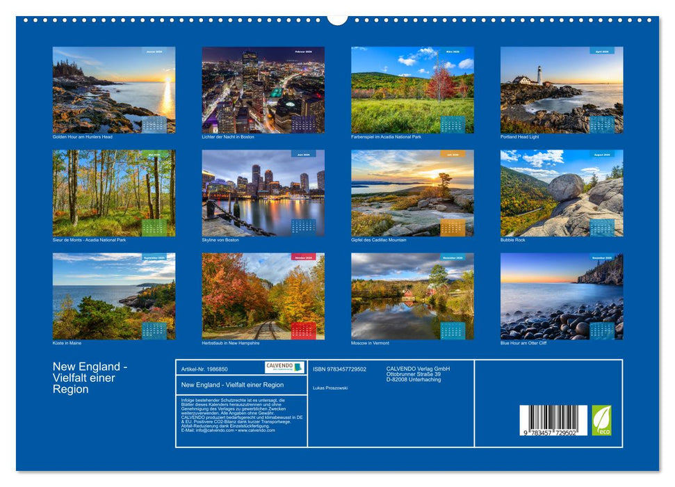 New England - Vielfalt einer Region (CALVENDO Premium Wandkalender 2026)
