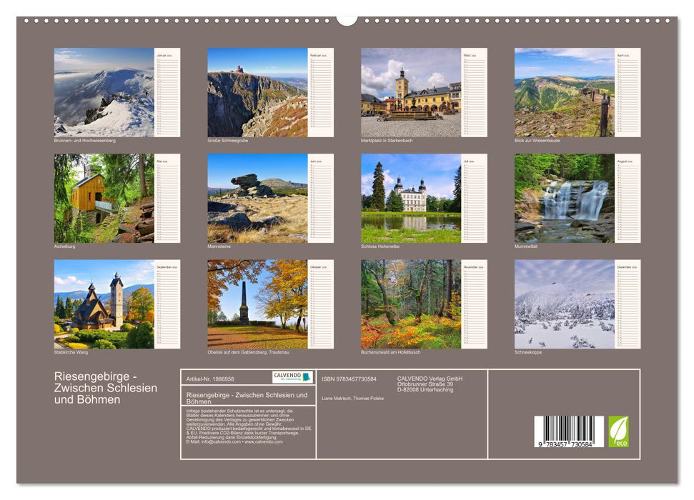 Riesengebirge - Zwischen Schlesien und Böhmen (CALVENDO Premium Wandkalender 2026)