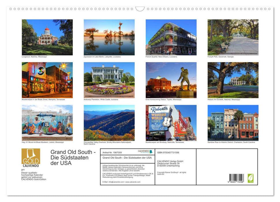 Grand Old South - Die Südstaaten der USA (CALVENDO Wandkalender 2026)
