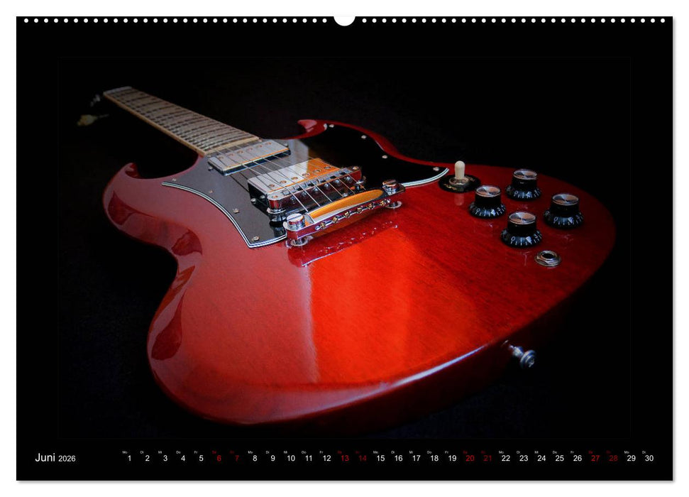 Rockgitarren im Blitzlicht (CALVENDO Premium Wandkalender 2026)